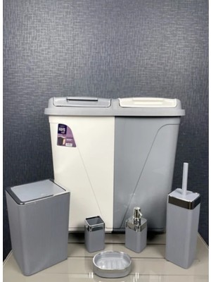 Tekno Trust Plastik 6 Parça Kirli Çamaşır Sepeti- Wc Banyo Set, Violet 6 Parça Lüx Çeyiz Seti 5 Parça Beyaz