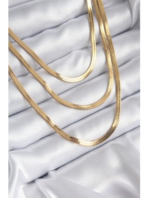 Clariss 316L Çelik Gold Renk 3'lü Italyan Zincir Model Kadın Kolye