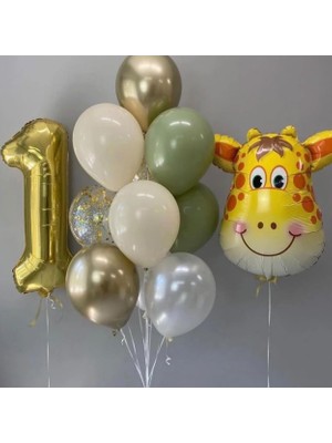Kidspartim Gold 1 Yaş Zürafa Temalı Balon Seti