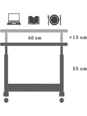 servetavcı Yükseklik Ayarlı Raflı Çalışma Masası - Atlantik Çam 60 x 40 cm (Frenli Tekerli)