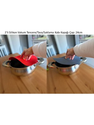 Holly Home 2'li Silikon Vakum Kapak, Tencere, Tava Kapağı Gri/kırmızı Çap:24 cm