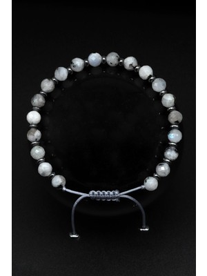 Alibaba Doğaltaş Ay Taşı Doğal Taş Makrome Örme Fasetli Kesim Bileklik