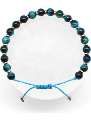 Alibaba Doğaltaş Turkuaz Kaplan Gözü Doğal Taş Makrome Örme Bileklik