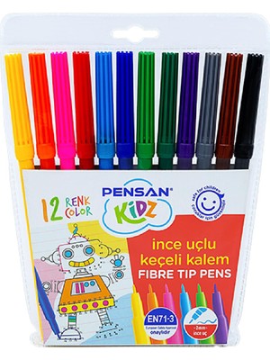 Pensan Kidz 12 Renk İnce Uçlu Keçeli Kalem Seti Çizim ve Not Alma İçin Uygun 5000