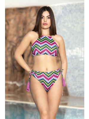 Hazelin Kadın Çok Renkli Püskül Detaylı Büstiyer Bikini Takım HZL24S-AR1663