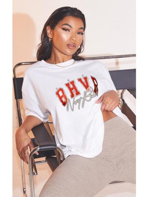 Black Sokak Kadın Beyaz Bhvr Baskılı Tshirt