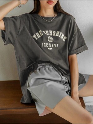 Black Sokak Kadın Antrasit The Sunshine Baskılı Bisiklet Yaka Oversize T-Shirt