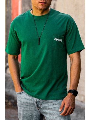 Black Sokak Erkek Yeşil Nasa Baskılı Tshirt