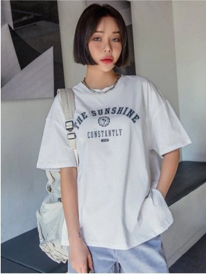 Black Sokak Kadın Beyaz The Sunshine Baskılı Bisiklet Yaka Oversize T-Shirt