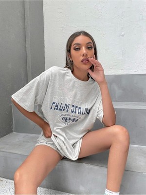 Black Sokak Kadın Gri Palm Angels Oversize Tshirt