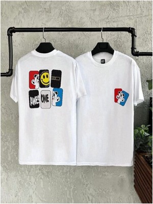 Black Sokak Erkek Beyaz Awesome Baskılı Bisiklet Yaka Tshirt