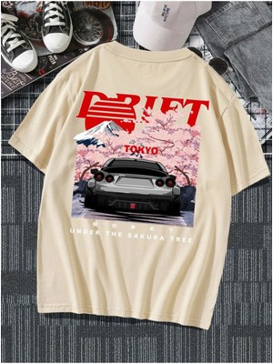Black Sokak Blacksokak Unisex Bej Drift Tokyo Baskılı Oversize T-Shirt