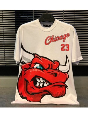 Black Sokak Blacksokak Erkek Antrasit Chicago 23 Baskılı Oversize Bisiklet Yaka T-Shirt