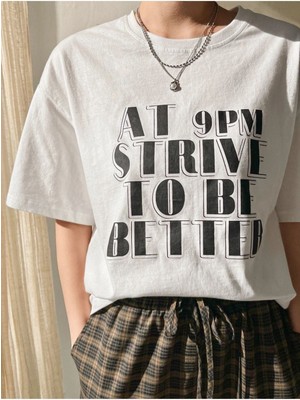 Black Sokak Blacksokak Kadın Beyaz At 9 Pm Strive To Be Better Baskılı Oversize Bisiklet Yaka Tshirt