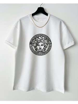 Black Sokak Unisex Beyaz Medusa Baskı Oversize Tshirt