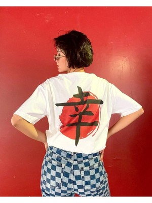 Black Sokak Kadın Beyaz Japon Harf Baskılı Oversize Bisiklet Yaka Tshirt