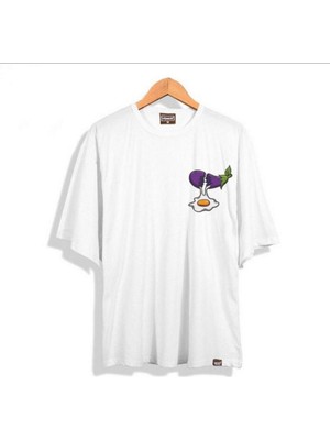 Black Sokak Blacksokak Erkek Beyaz Patlıcan Oversize Bisiklet Yaka Tshirt
