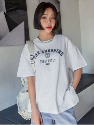 Black Sokak Kadın Beyaz Siyah The Sunshine Baskılı Oversize Bisiklet Yaka Tshirt