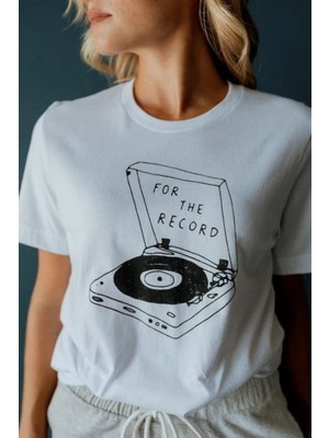 Black Sokak Blacksokak Kadın Beyaz Plak Baskılı Oversize Bisiklet Yaka Tshirt