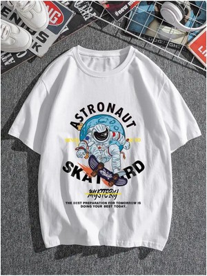 Black Sokak Blacksokak Unisex Beyaz Skateboard Baskılı Oversize T-Shirt