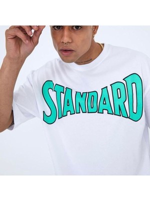 Black Sokak Blacksokak Erkek Beyaz Standard Baskılı Oversize Bisiklet Yaka Tshirt
