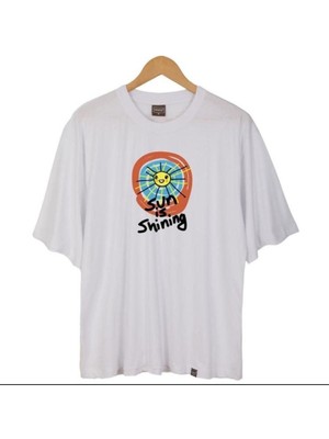 Black Sokak Blacksokak Erkek Beyaz Sun Is Shining Oversize Bisiklet Yaka Tshirt