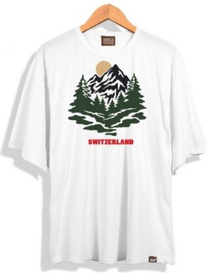 Black Sokak Blacksokak Erkek Beyaz Switzerland Baskılı Oversize Bisiklet Yaka Tshirt