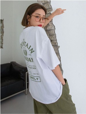 Black Sokak Blacksokak Kadın Beyaz Mountaın Oversize Bisiklet Yaka Tshirt