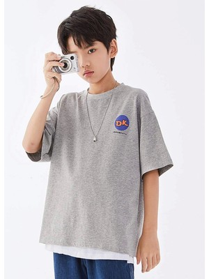 Black Sokak Erkek Çocuk Gri Dk Baskılı Oversize Bisiklet Yaka Tshirt
