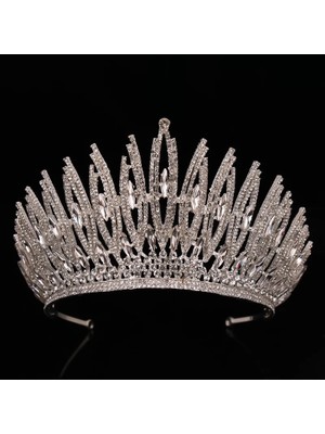 Qiuhong Shop Platin Kaplama Düğün Taç Altın Gümüş Renk Rhinestone Kristal Diadem Kraliçe Taç Prenses Tiaras Gelin Saç Takı Parti Saç Aksesuarları (Yurt Dışından)