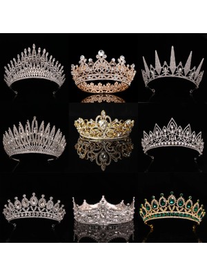 Qiuhong Shop Platin Kaplama Düğün Taç Altın Gümüş Renk Rhinestone Kristal Diadem Kraliçe Taç Prenses Tiaras Gelin Saç Takı Parti Saç Aksesuarları (Yurt Dışından)