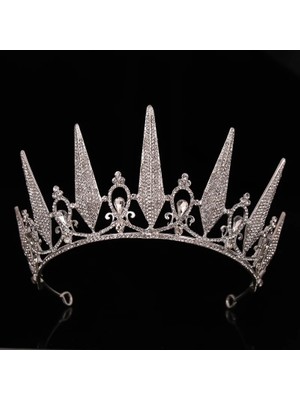 Qiuhong Shop Platin Kaplama Düğün Taç Altın Gümüş Renk Rhinestone Kristal Diadem Kraliçe Taç Prenses Tiaras Gelin Saç Takı Parti Saç Aksesuarları (Yurt Dışından)