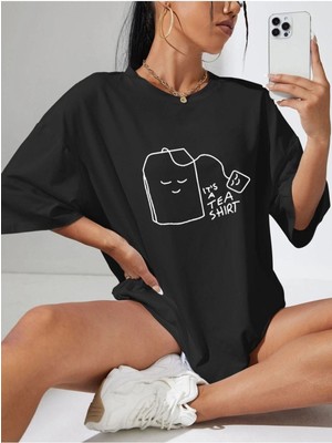 Black Sokak Blacksokak Kadın Siyah Tea Baskılı Bisiklet Yaka Tshirt