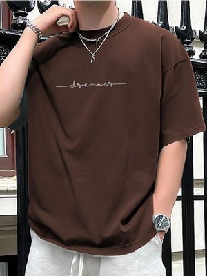 Black Sokak Blacksokak Erkek Kahverengi Dreamer Baskılı Oversize Bisiklet Yaka Tshirt