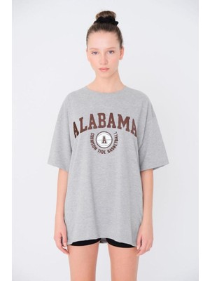 Black Sokak Kadın Gri Alabama Baskılı Tshirt
