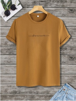 Black Sokak Blacksokak Erkek Camel Dreamer Baskılı Oversize Bisiklet Yaka Tshirt