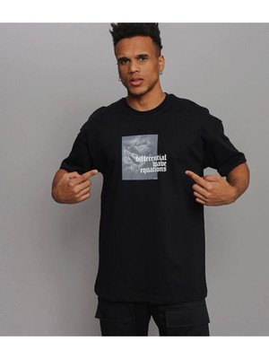 Black Sokak Blacksokak Erkek Siyah Bifferential Baskılı Bisiklet Yaka Tshirt