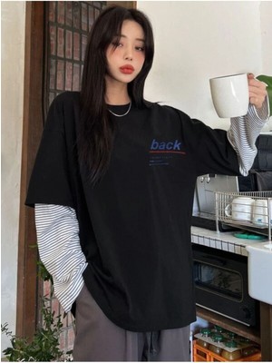 Black Sokak Blacksokak Kadın Siyah Back Baskılı Oversize Tshirt