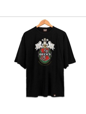 Black Sokak Blacksokak Erkek Siyah Becks Baskılı Oversize Bisiklet Yaka Tshirt