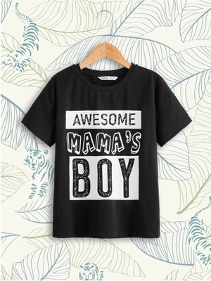 Black Sokak Blacksokak Erkek Çocuk Siyah Awesome Baskılı Oversize Bisiklet Yaka Tshirt