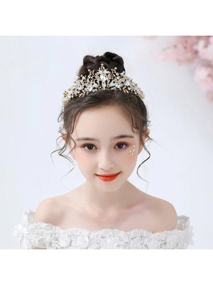 Qiuhong Shop No.6 Boyutu Moda Altın Gümüş Renk Kristal Taçlar Çocuklar Için Çocuk Kız Inciler Tiaras Diadems Düğün Saç Aksesuarları Gelin Takı (Yurt Dışından)