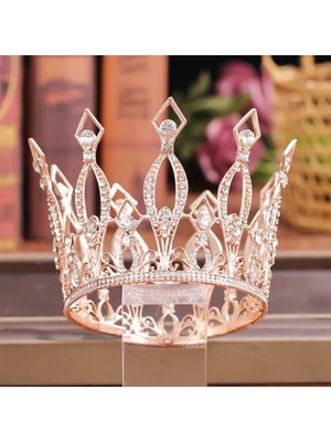 Qiuhong Shop Altın Gül Kristal Rhinestone Yuvarlak Taç Tiara Saç Takı Düğün Saç Aksesuarları Gelin Saç Takı Kraliçe Parti Taç ve Tiaras Hediye (Yurt Dışından)