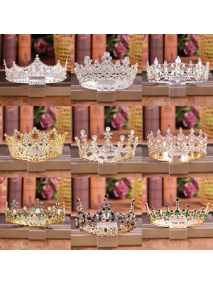 Qiuhong Shop Altın Gül Kristal Rhinestone Yuvarlak Taç Tiara Saç Takı Düğün Saç Aksesuarları Gelin Saç Takı Kraliçe Parti Taç ve Tiaras Hediye (Yurt Dışından)