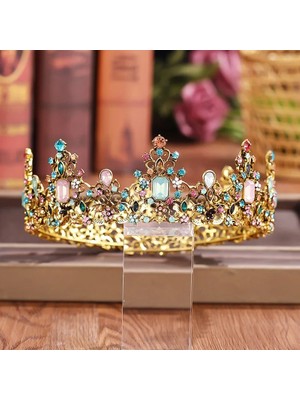 Qiuhong Shop Altın Gül Kristal Rhinestone Yuvarlak Taç Tiara Saç Takı Düğün Saç Aksesuarları Gelin Saç Takı Kraliçe Parti Taç ve Tiaras Hediye (Yurt Dışından)