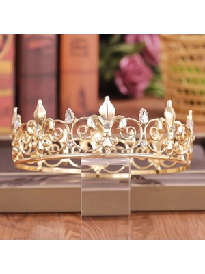 Qiuhong Shop Altın Gül Kristal Rhinestone Yuvarlak Taç Tiara Saç Takı Düğün Saç Aksesuarları Gelin Saç Takı Kraliçe Parti Taç ve Tiaras Hediye (Yurt Dışından)