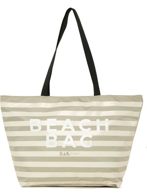 Bagmori Vizon Çizgili Beach Bag Baskılı Plaj Çantası