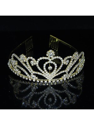 Qiuhong Shop No.7 Boyutu Moda Rhinestone Gelin Tiaras ve Gelin Kadınlar Için Taçlar Başlığı Altın Kristal Prenses Taç Düğün Saç Aksesuarları (Yurt Dışından)