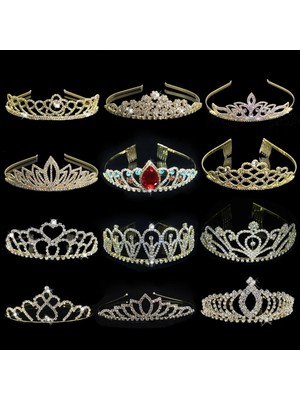 Qiuhong Shop No.7 Boyutu Moda Rhinestone Gelin Tiaras ve Gelin Kadınlar Için Taçlar Başlığı Altın Kristal Prenses Taç Düğün Saç Aksesuarları (Yurt Dışından)