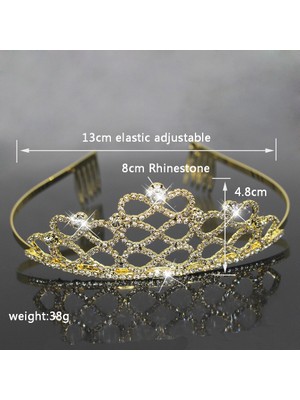 Qiuhong Shop No.7 Boyutu Moda Rhinestone Gelin Tiaras ve Gelin Kadınlar Için Taçlar Başlığı Altın Kristal Prenses Taç Düğün Saç Aksesuarları (Yurt Dışından)