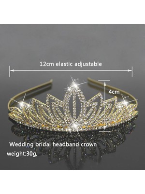 Qiuhong Shop No.7 Boyutu Moda Rhinestone Gelin Tiaras ve Gelin Kadınlar Için Taçlar Başlığı Altın Kristal Prenses Taç Düğün Saç Aksesuarları (Yurt Dışından)